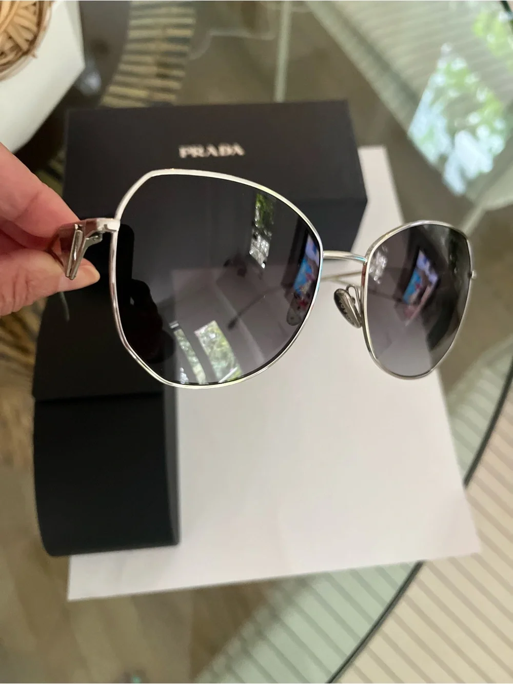 Prada PR 57YS Silver Frame Sunglasses with Dark Gray gradient Lenses-NWT New